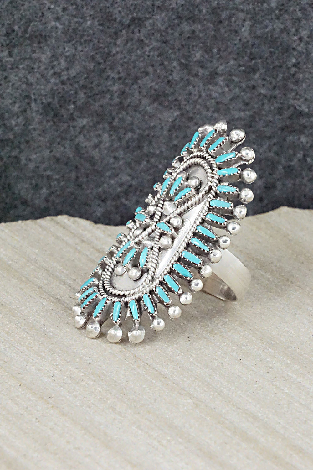 Turquoise & Sterling Silver Ring - Vincent Johnson - Size 7.5