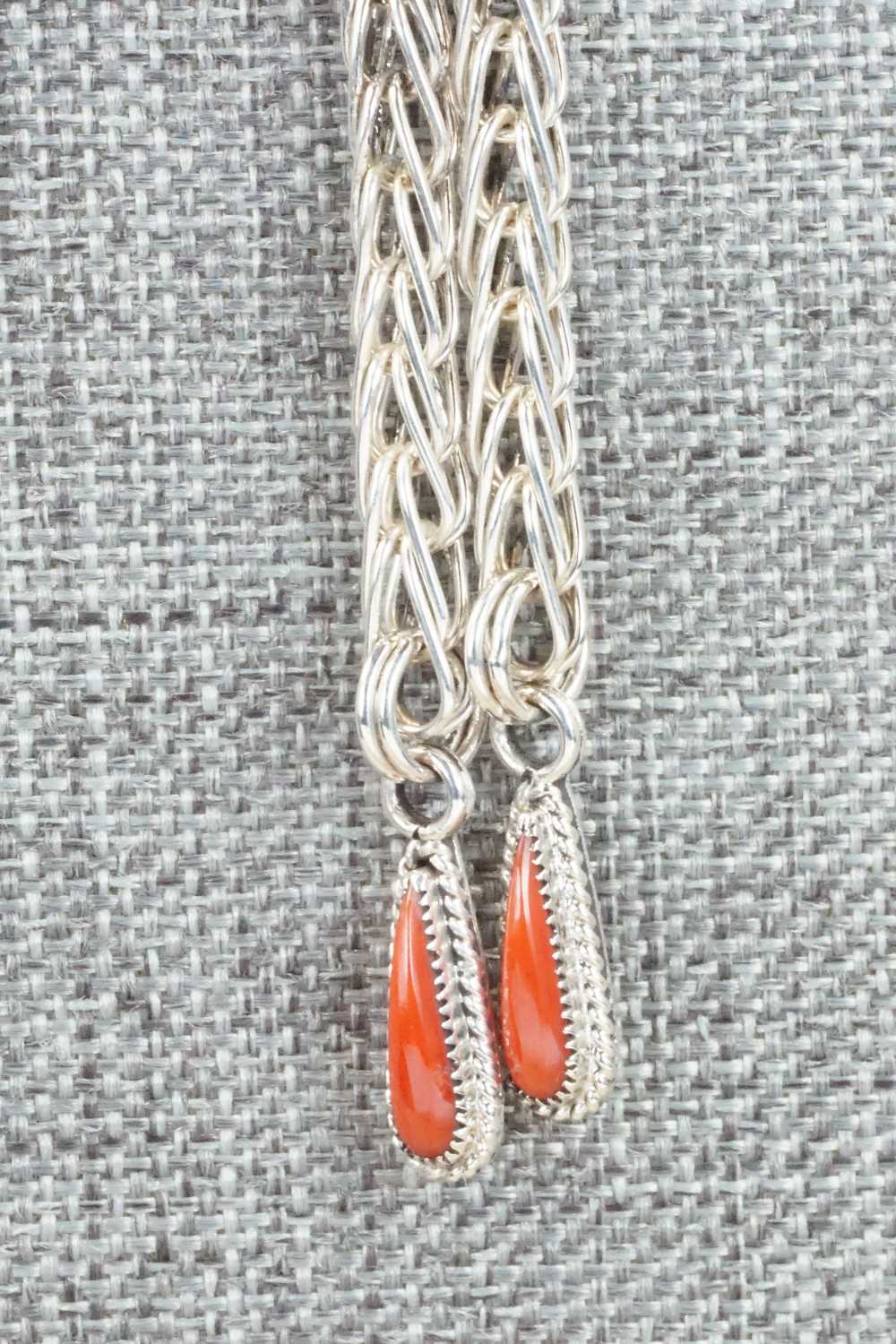 Coral & Sterling Silver Necklace and Earrings Set - Smokey Gchachu