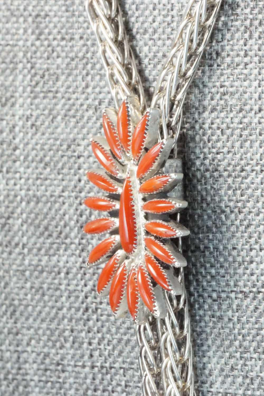 Coral & Sterling Silver Necklace and Earrings Set - Smokey Gchachu