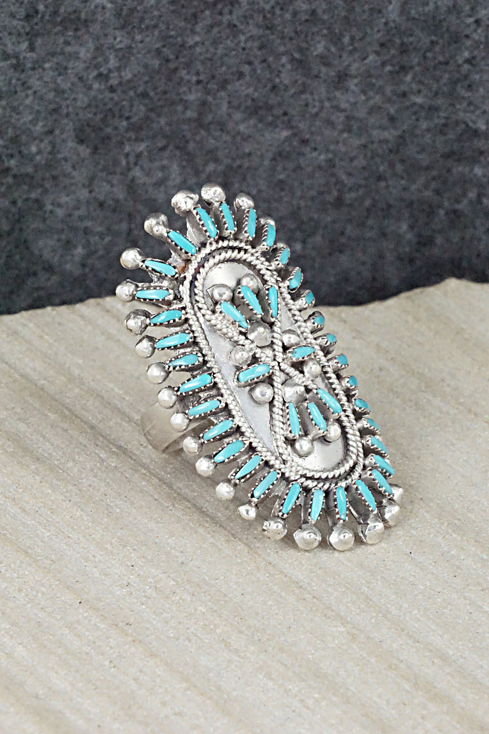 Turquoise & Sterling Silver Ring - Vincent Johnson - Size 7.5