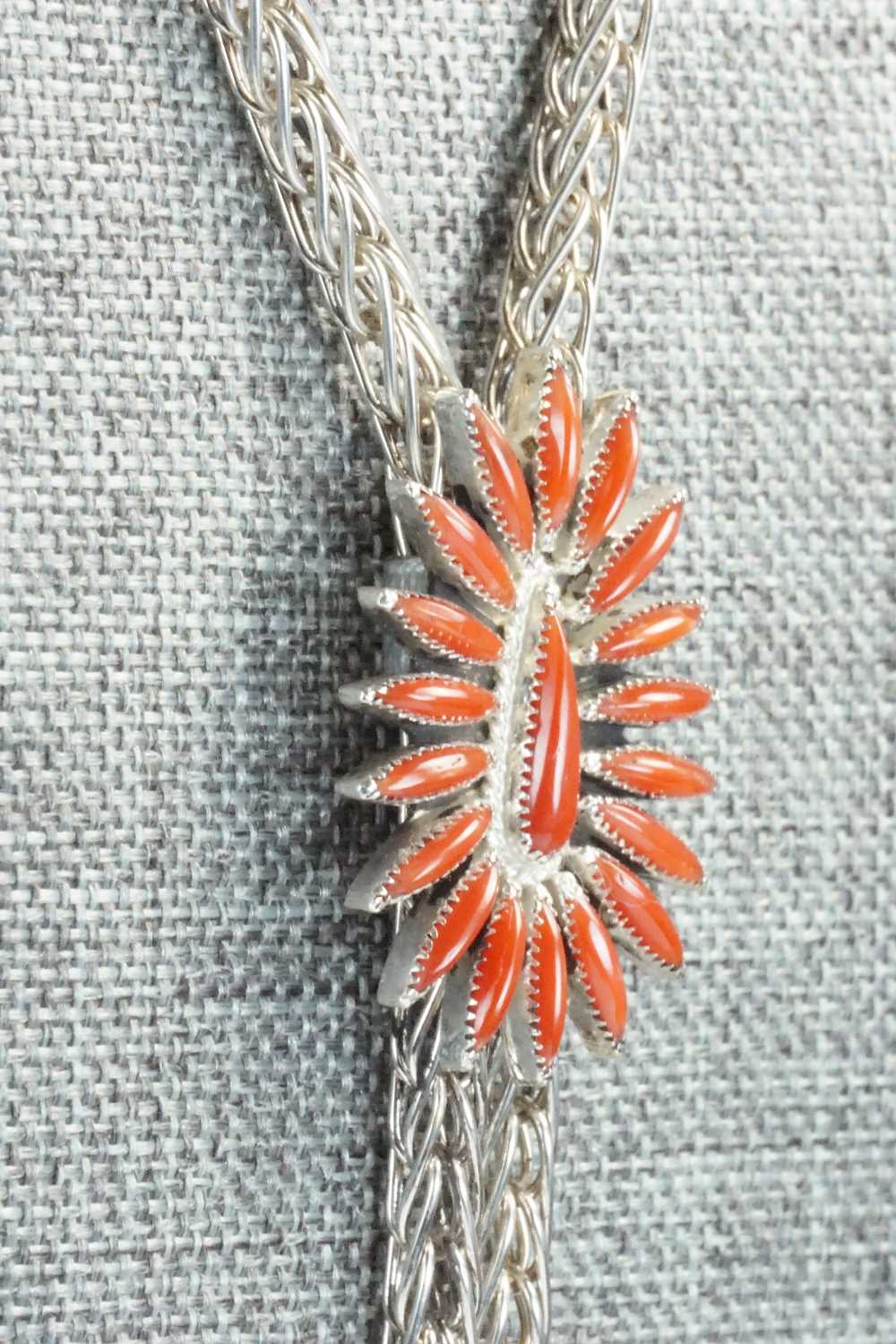 Coral & Sterling Silver Necklace and Earrings Set - Smokey Gchachu