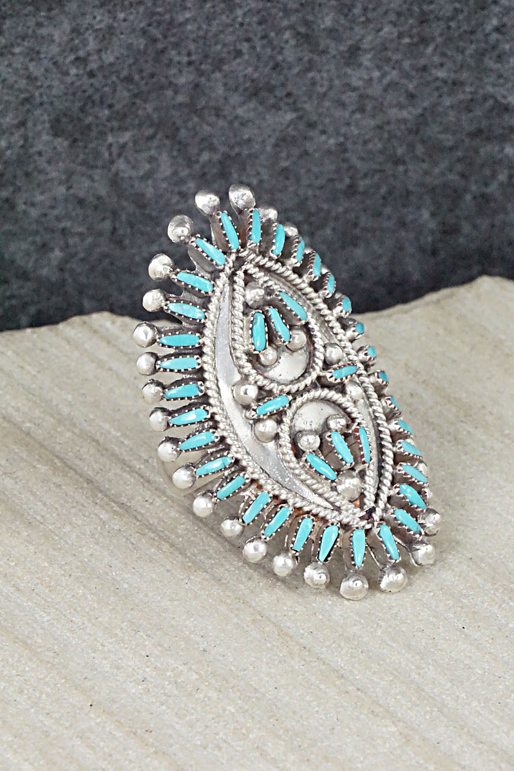 Turquoise & Sterling Silver Ring - Vincent Johnson - Size 7.5