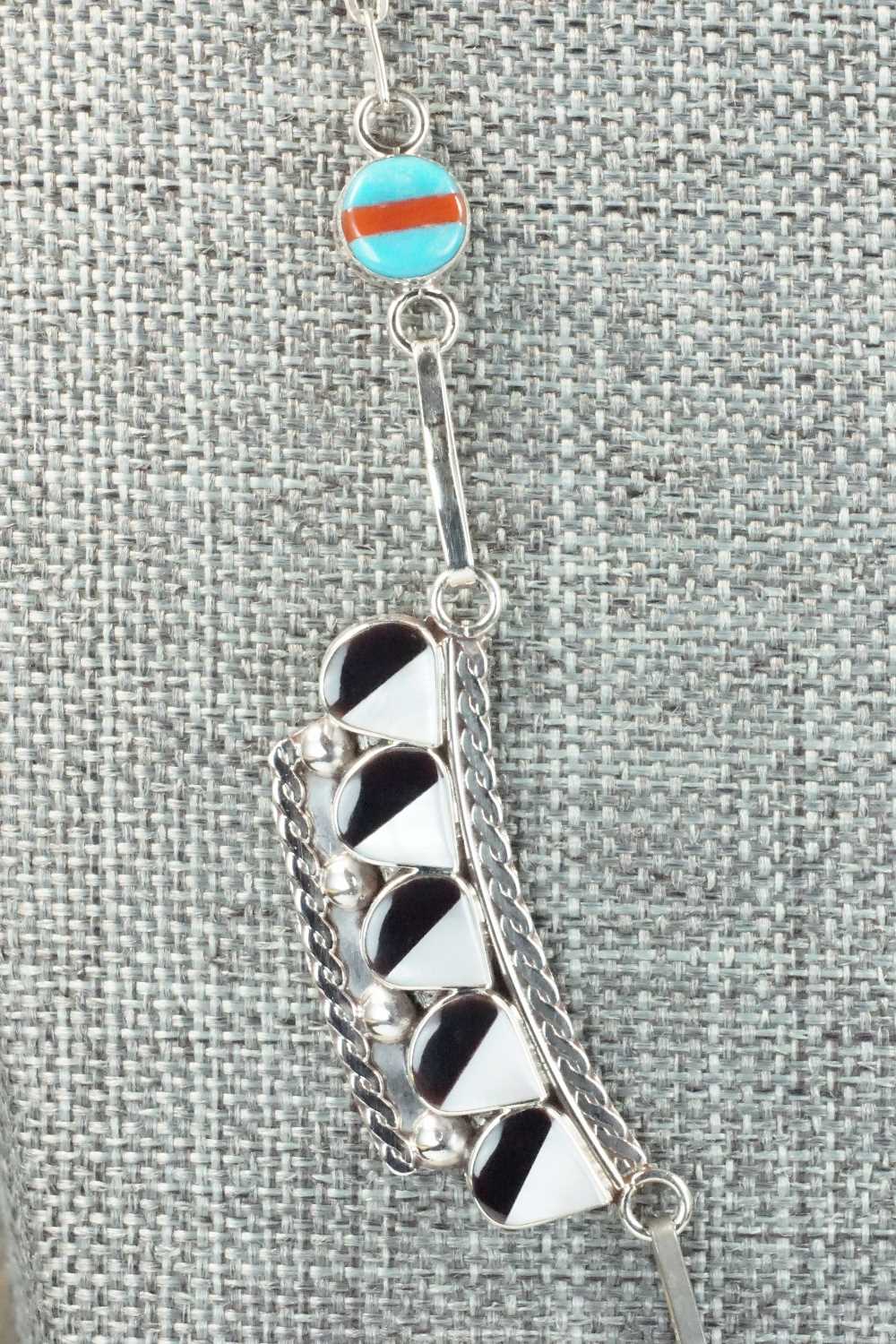 Multi Stone & Sterling Silver Inlay Necklace and Earrings Set - Leavus Ahiyite