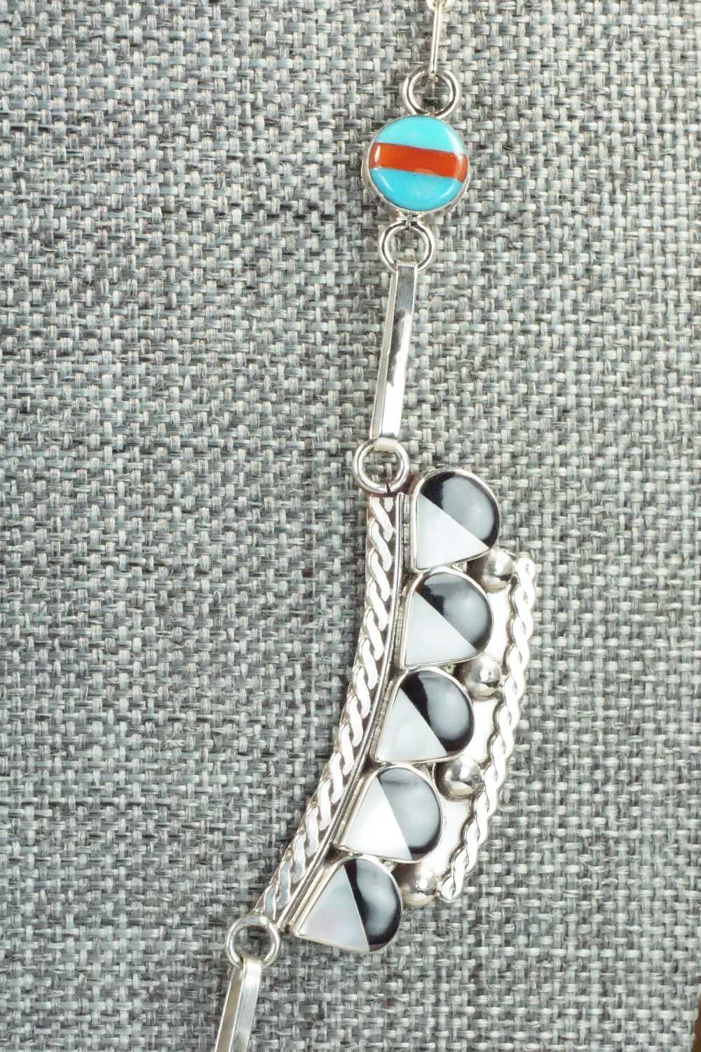 Multi Stone & Sterling Silver Inlay Necklace and Earrings Set - Leavus Ahiyite