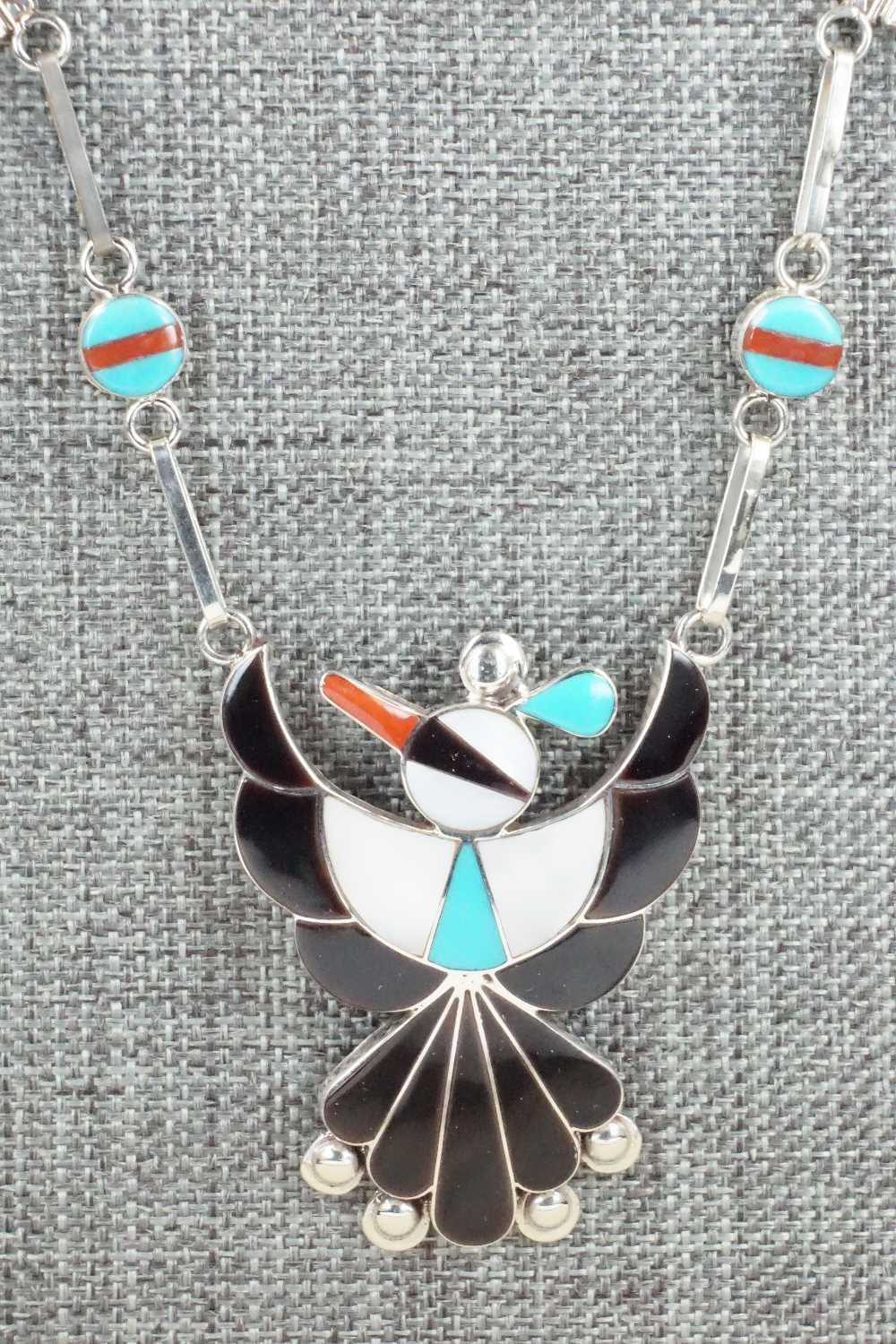 Multi Stone & Sterling Silver Inlay Necklace and Earrings Set - Leavus Ahiyite