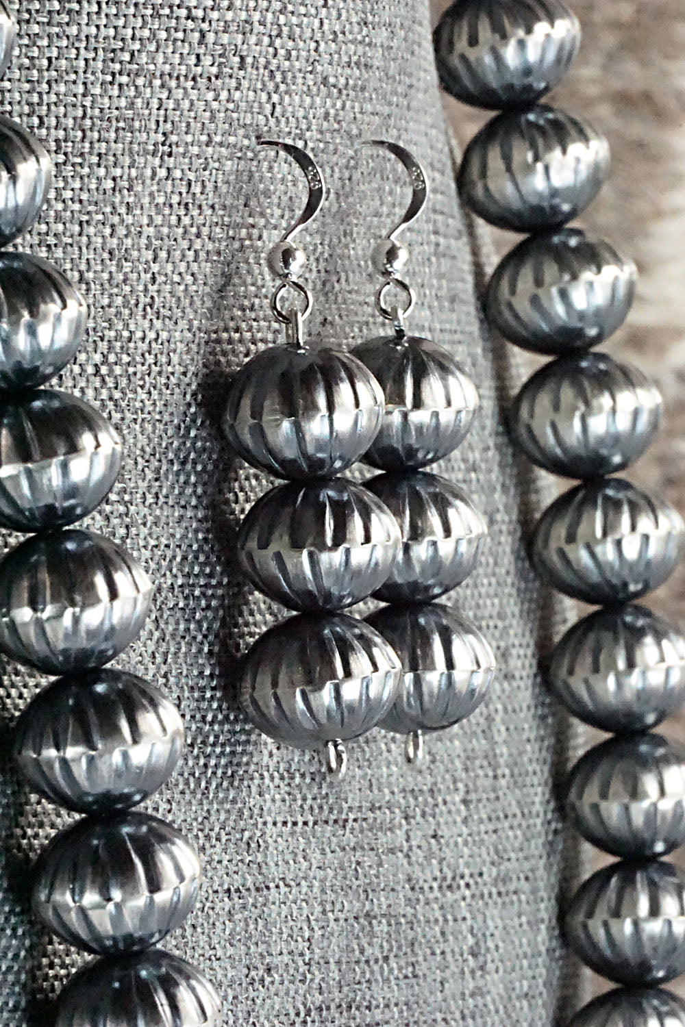 Sterling Silver Navajo Pearl Necklace & Earrings - Tonisha Haley