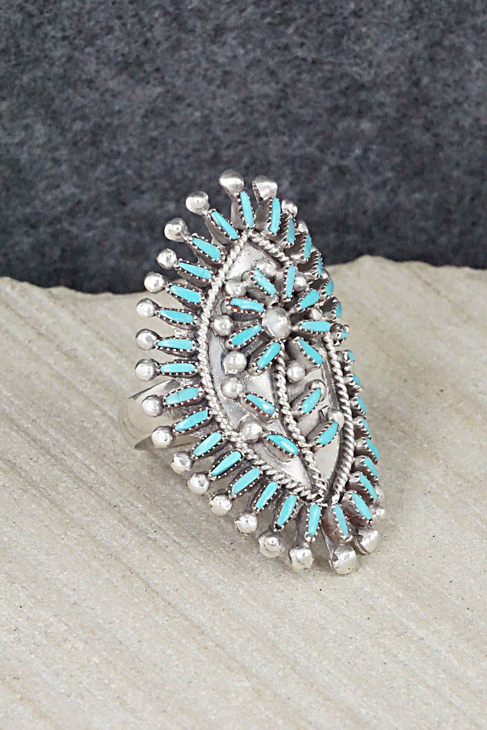 Turquoise & Sterling Silver Ring - Vincent Johnson - Size 7.75