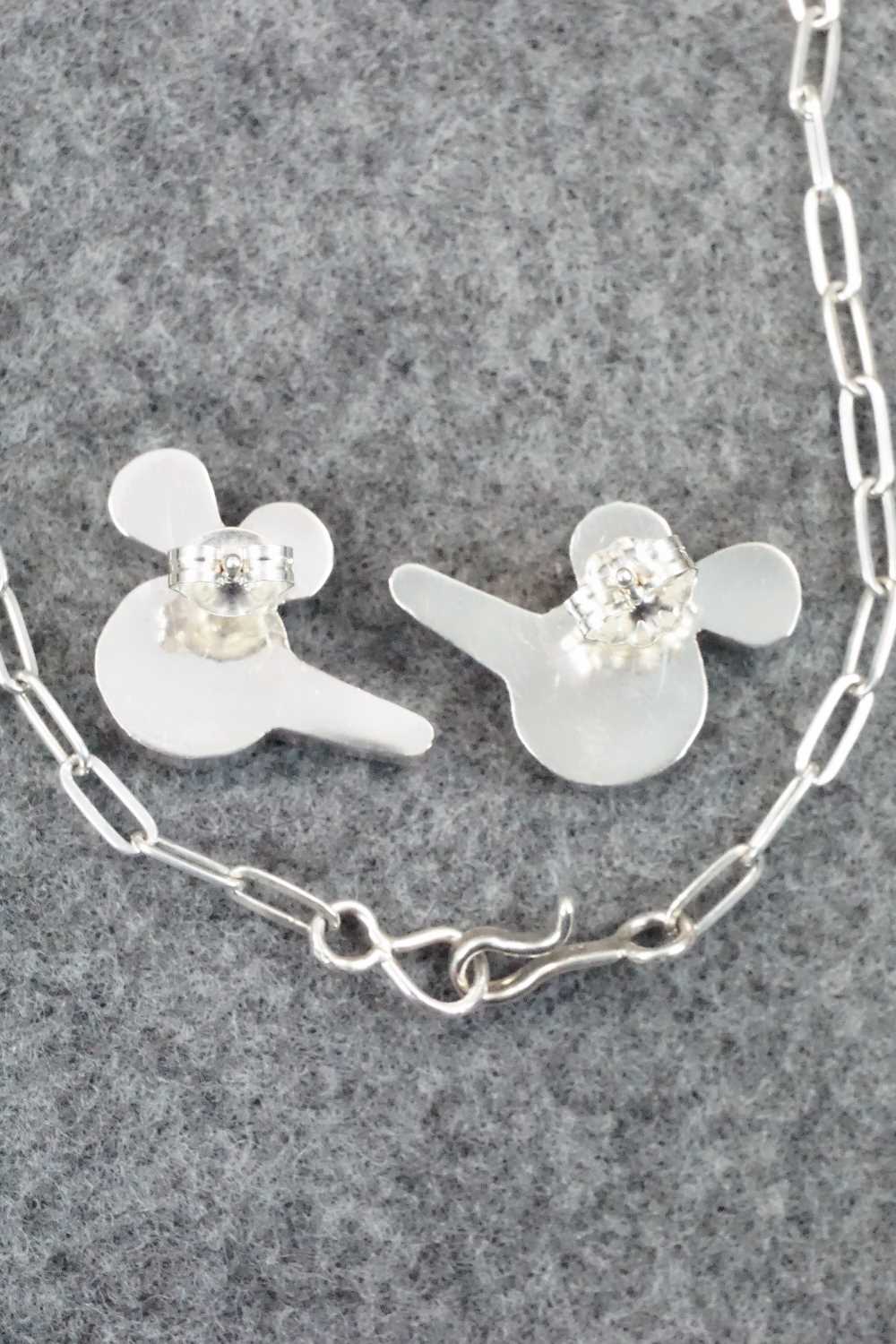 Multi Stone & Sterling Silver Inlay Necklace and Earrings Set - Leavus Ahiyite