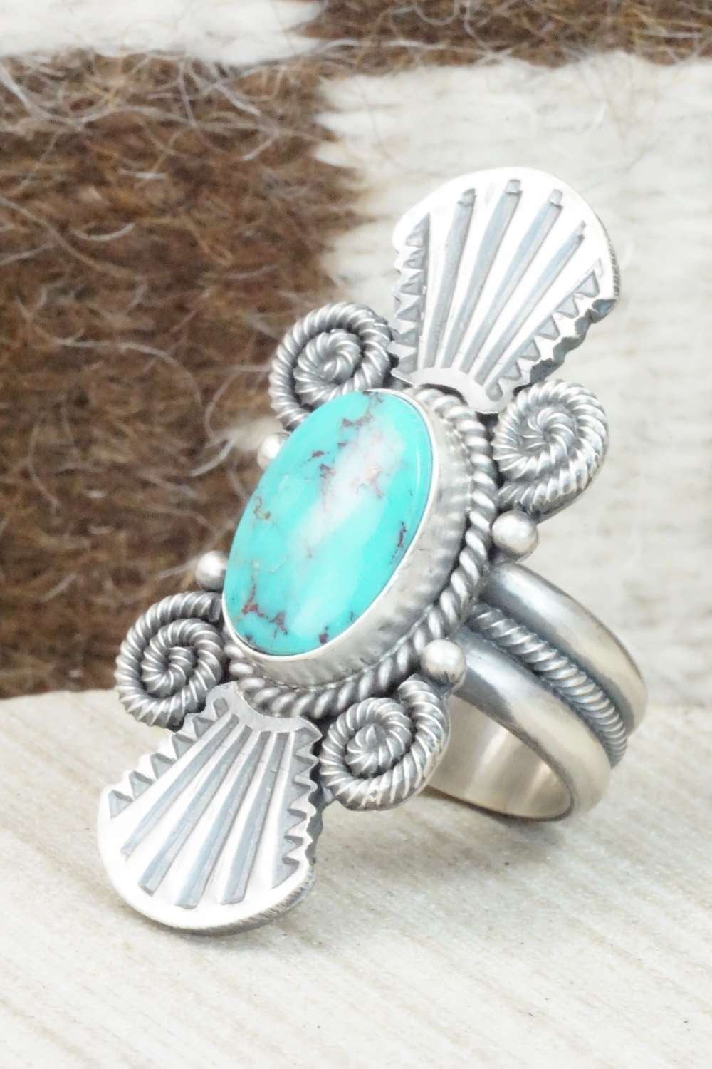 Turquoise & Sterling Silver Ring - Michael Calladitto - Size 8
