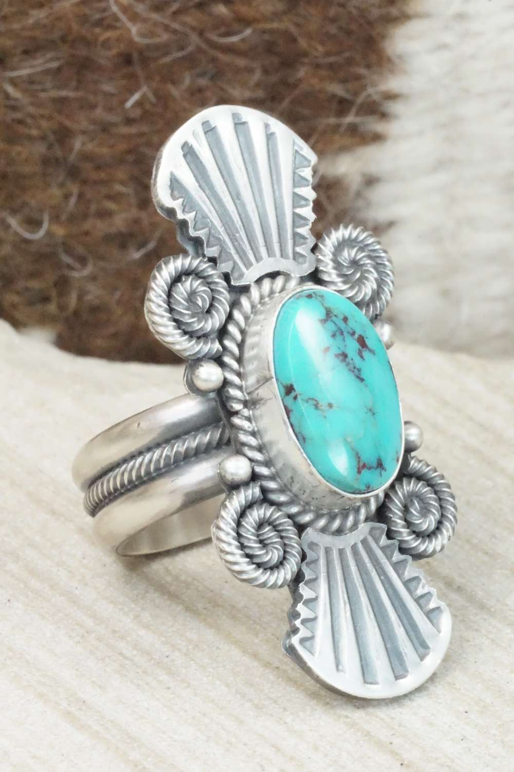Turquoise & Sterling Silver Ring - Michael Calladitto - Size 8