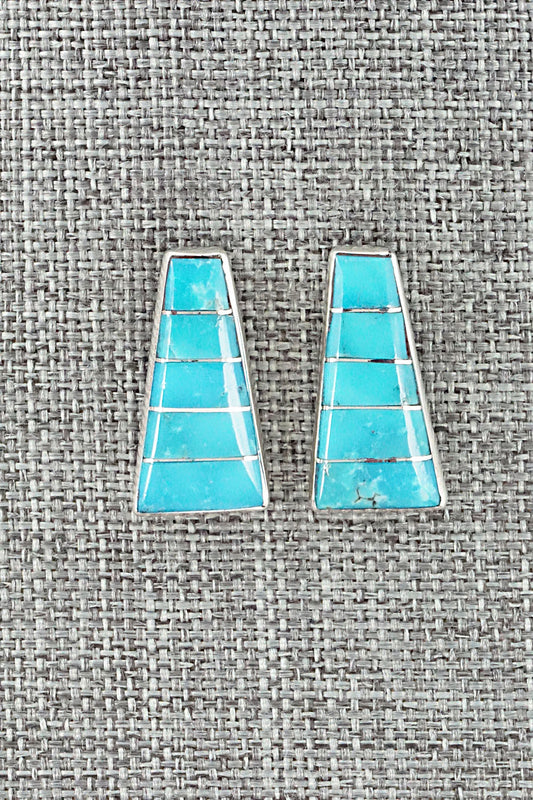 Turquoise & Sterling Silver Inlay Earrings - Michelle Haloo