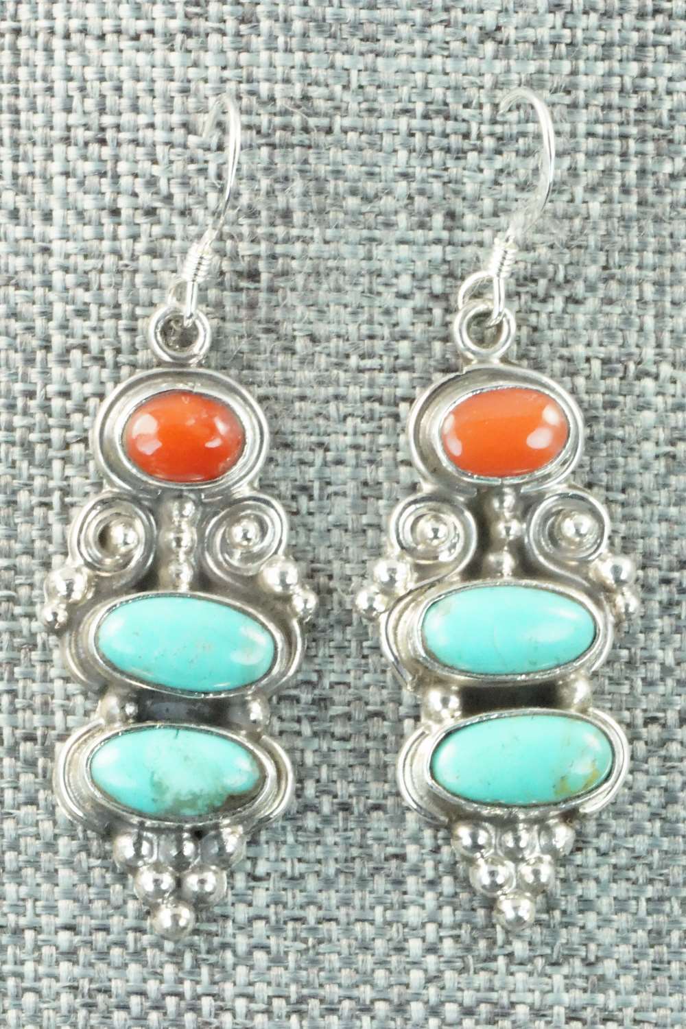 Turquoise, Coral & Sterling Silver Earrings - Annie Spencer