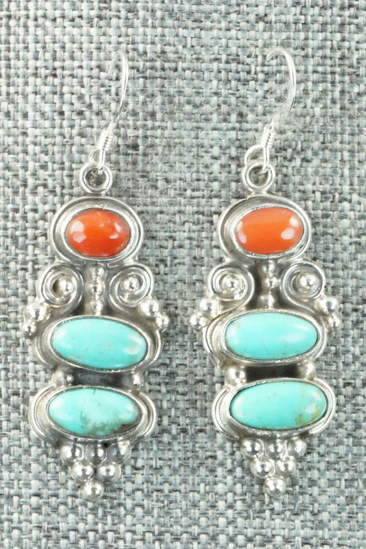 Turquoise, Coral & Sterling Silver Earrings - Annie Spencer