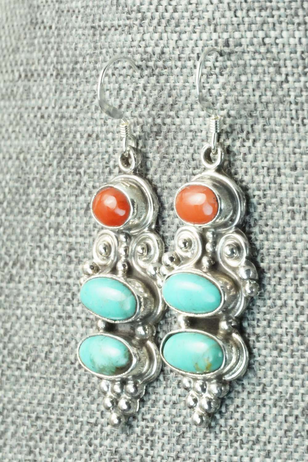 Turquoise, Coral & Sterling Silver Earrings - Annie Spencer