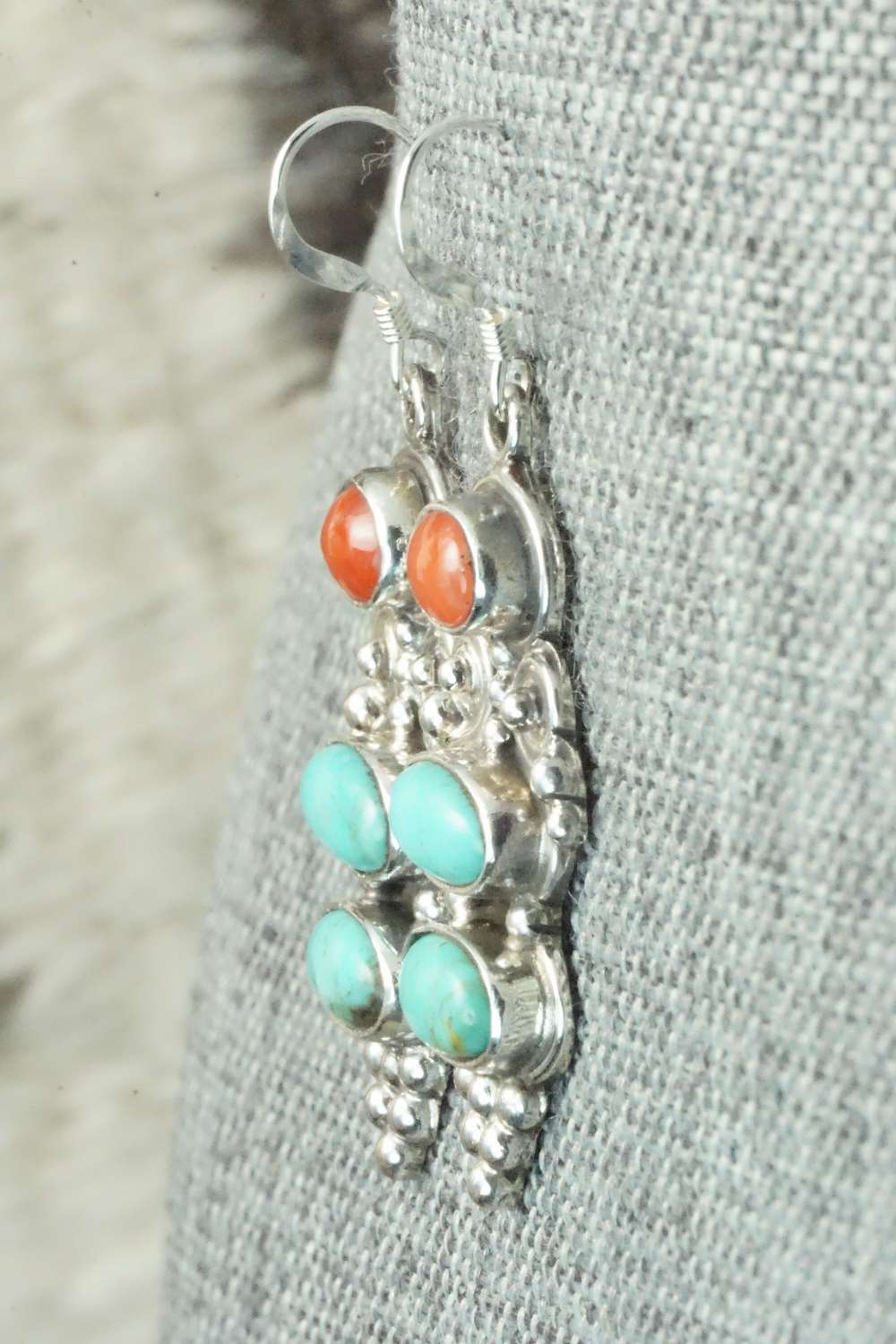 Turquoise, Coral & Sterling Silver Earrings - Annie Spencer