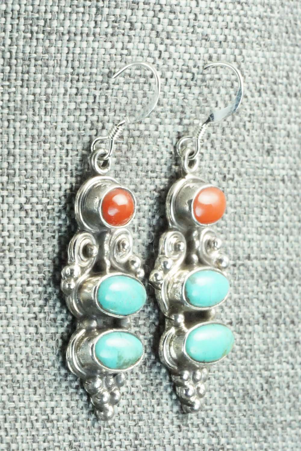Turquoise, Coral & Sterling Silver Earrings - Annie Spencer