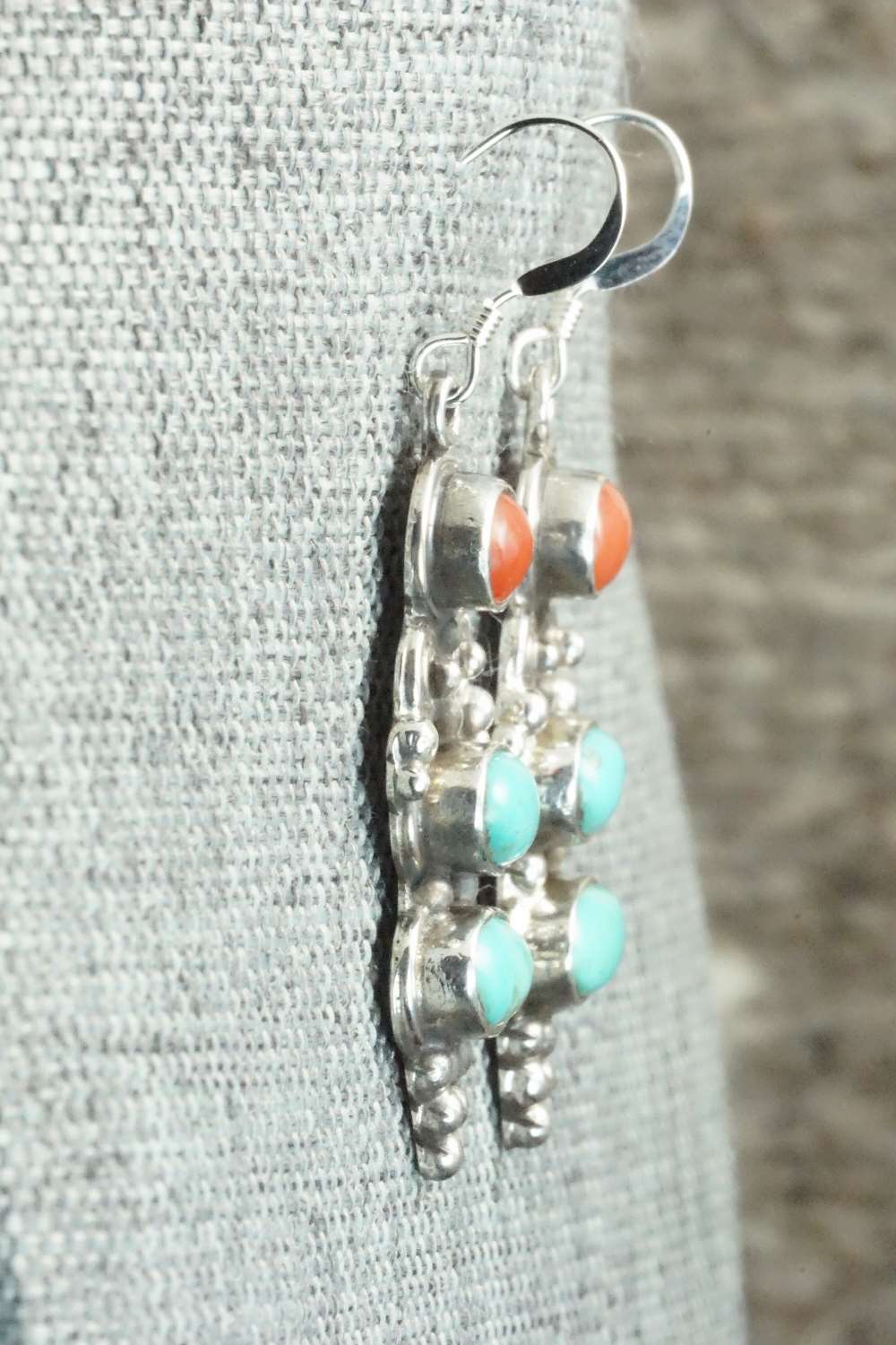 Turquoise, Coral & Sterling Silver Earrings - Annie Spencer