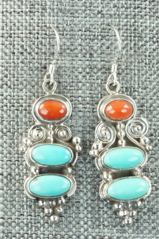 Turquoise, Coral & Sterling Silver Earrings - Annie Spencer