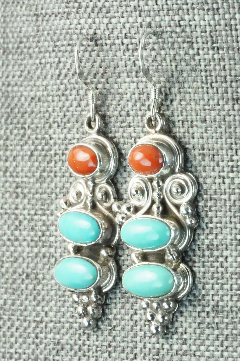 Turquoise, Coral & Sterling Silver Earrings - Annie Spencer