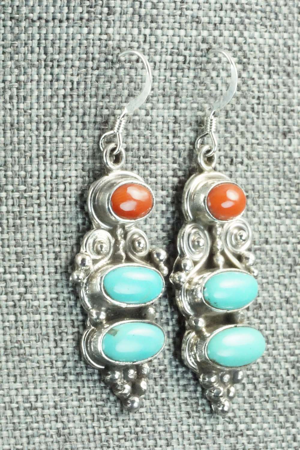 Turquoise, Coral & Sterling Silver Earrings - Annie Spencer