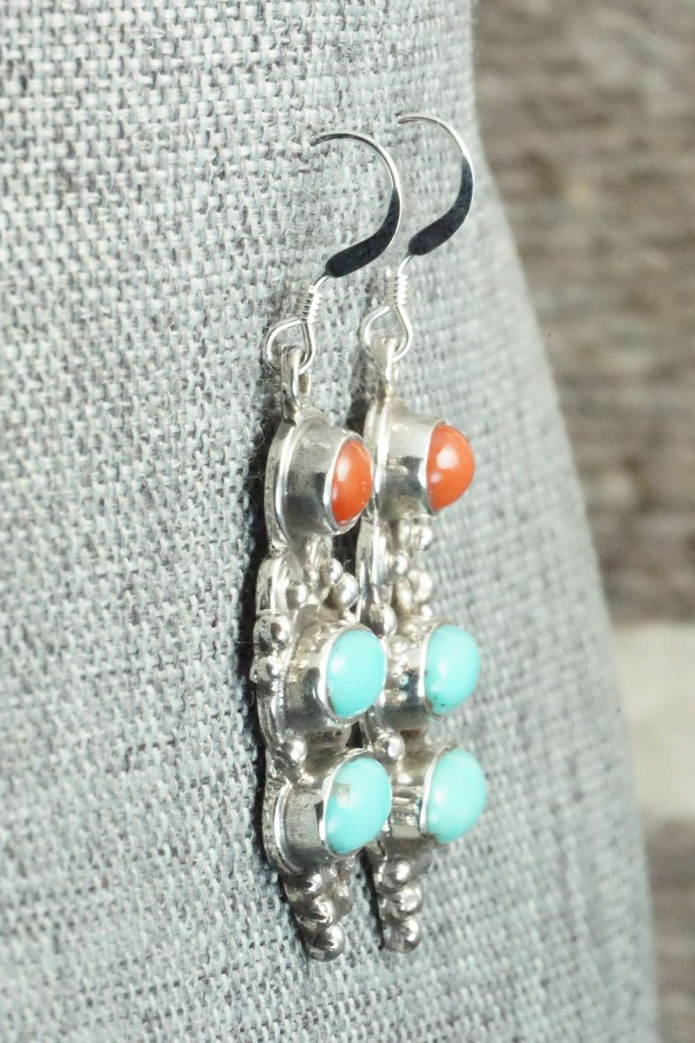 Turquoise, Coral & Sterling Silver Earrings - Annie Spencer