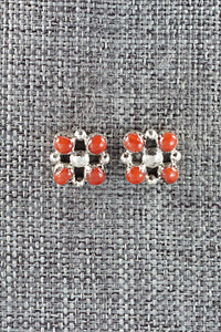 Coral & Sterling Silver Earrings - Maxine Malanie