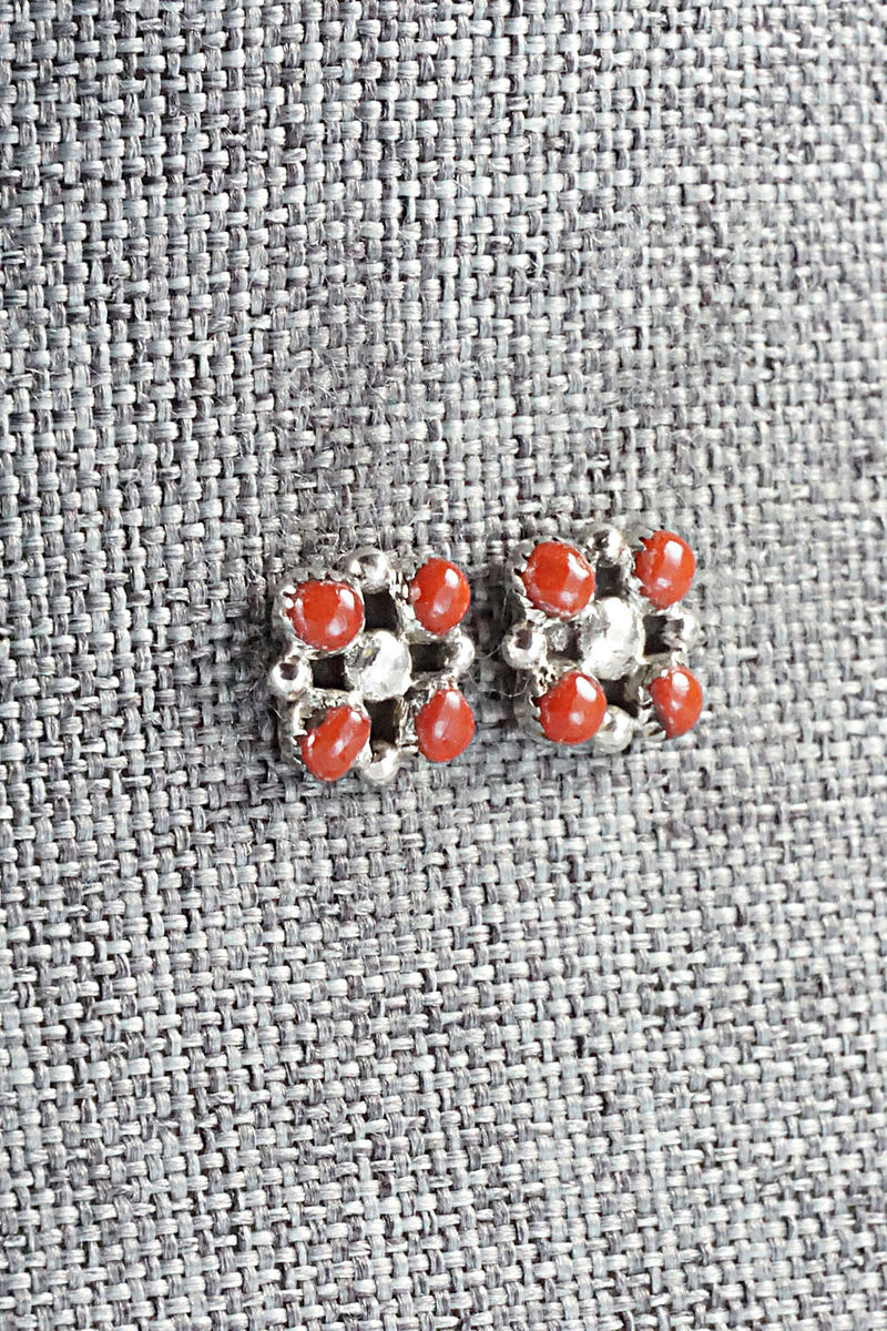 Coral & Sterling Silver Earrings - Maxine Malanie