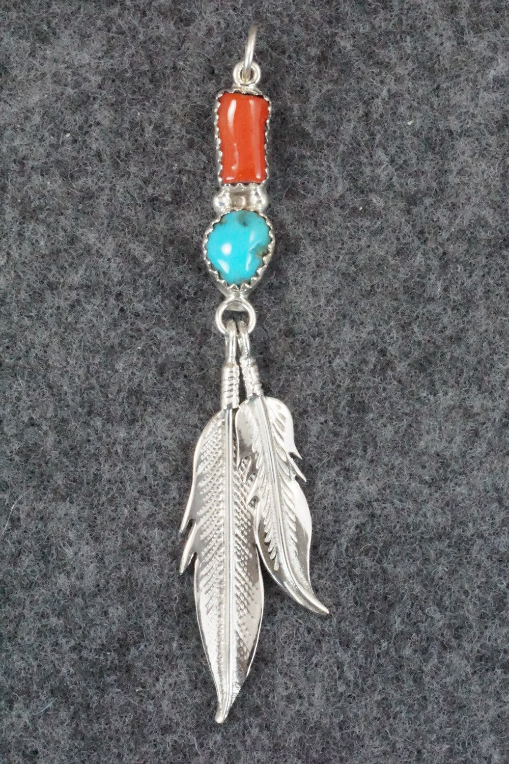 Turquoise, Coral and Sterling Silver Pendant - Annie Spencer