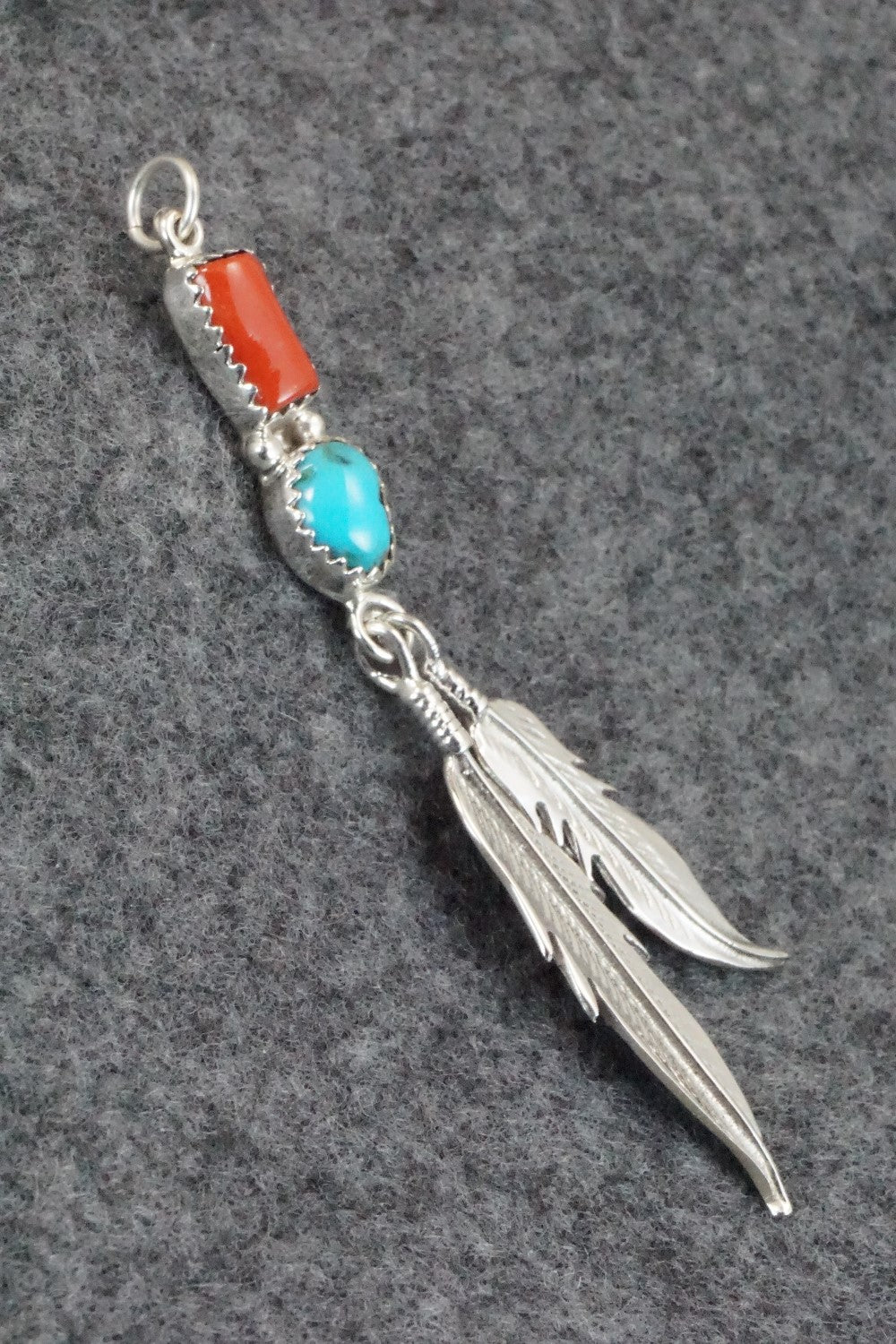 Turquoise, Coral and Sterling Silver Pendant - Annie Spencer