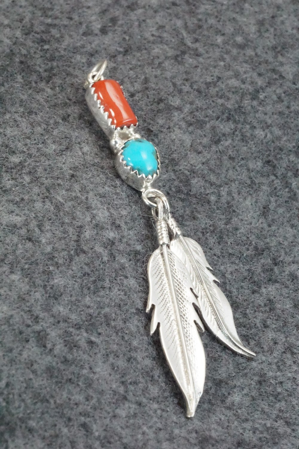 Turquoise, Coral and Sterling Silver Pendant - Annie Spencer