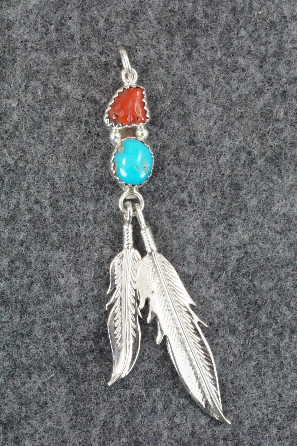Turquoise, Coral and Sterling Silver Pendant - Annie Spencer