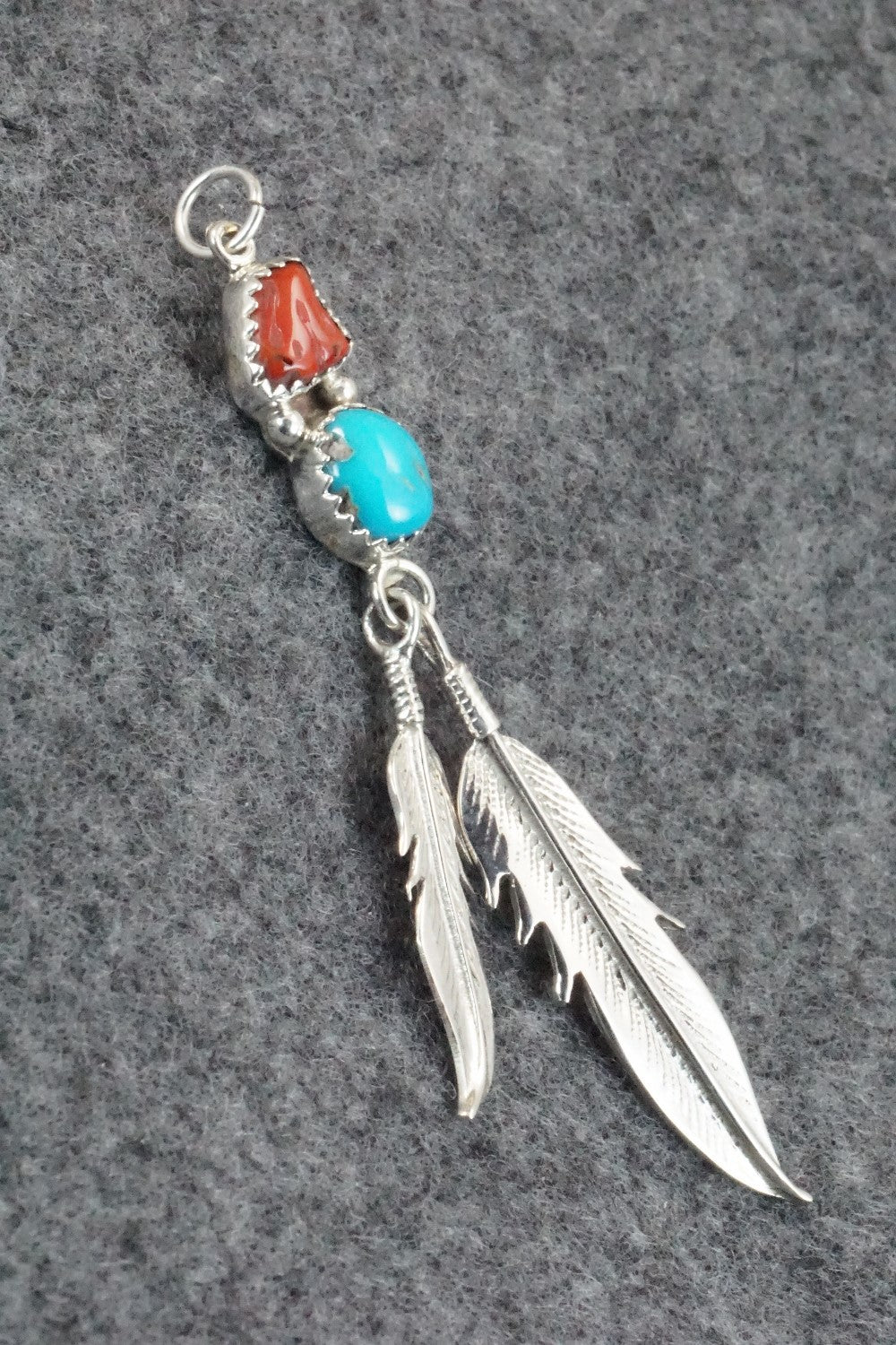 Turquoise, Coral and Sterling Silver Pendant - Annie Spencer