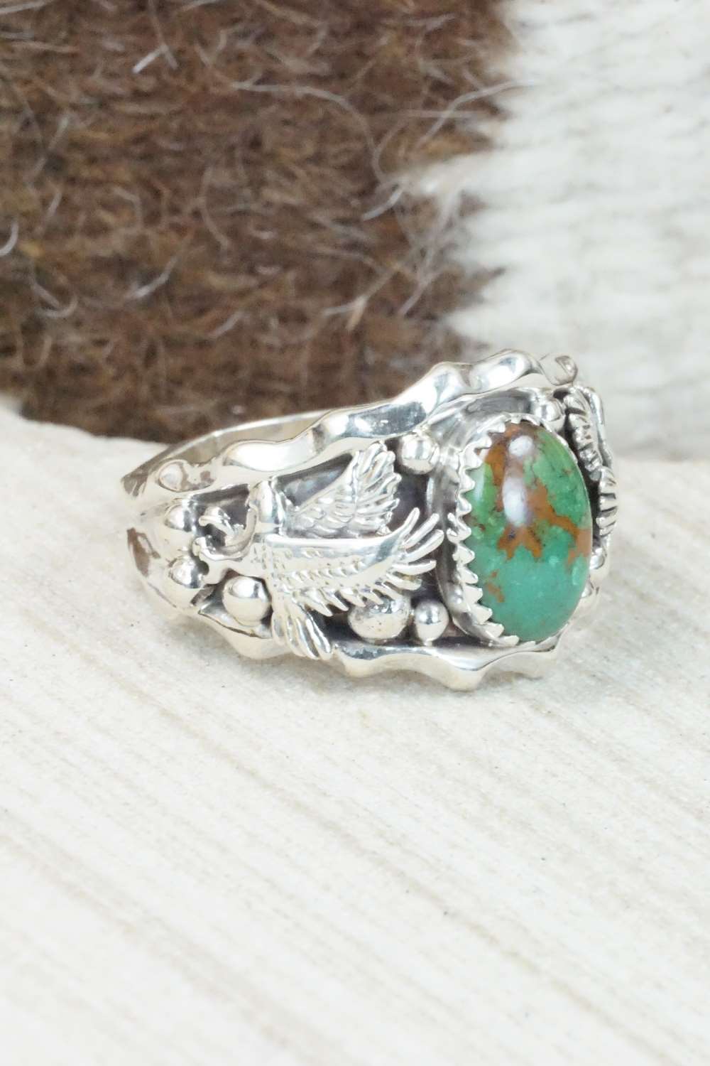 Turquoise & Sterling Silver Ring - Genevieve Francisco - Size 12.5