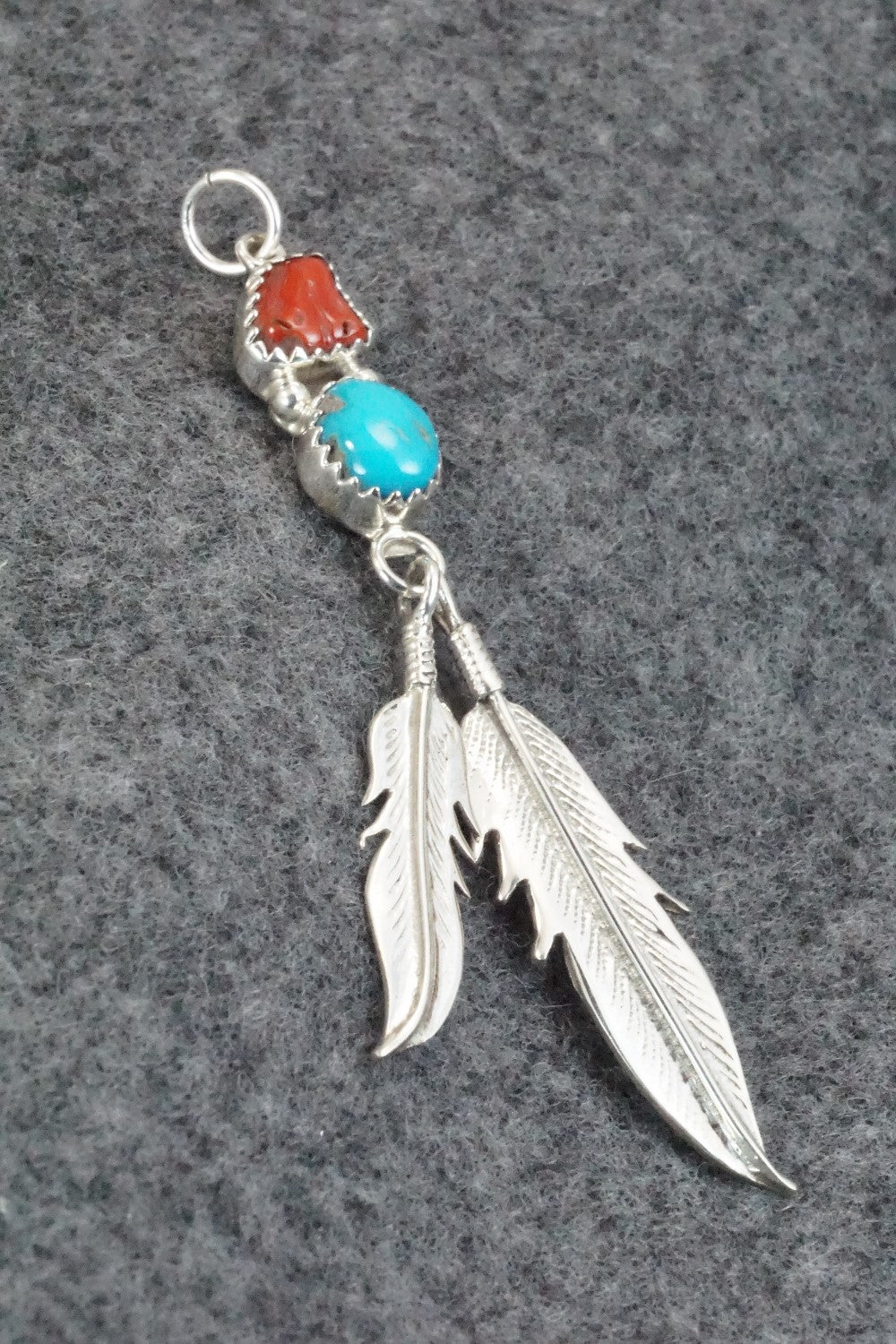 Turquoise, Coral and Sterling Silver Pendant - Annie Spencer