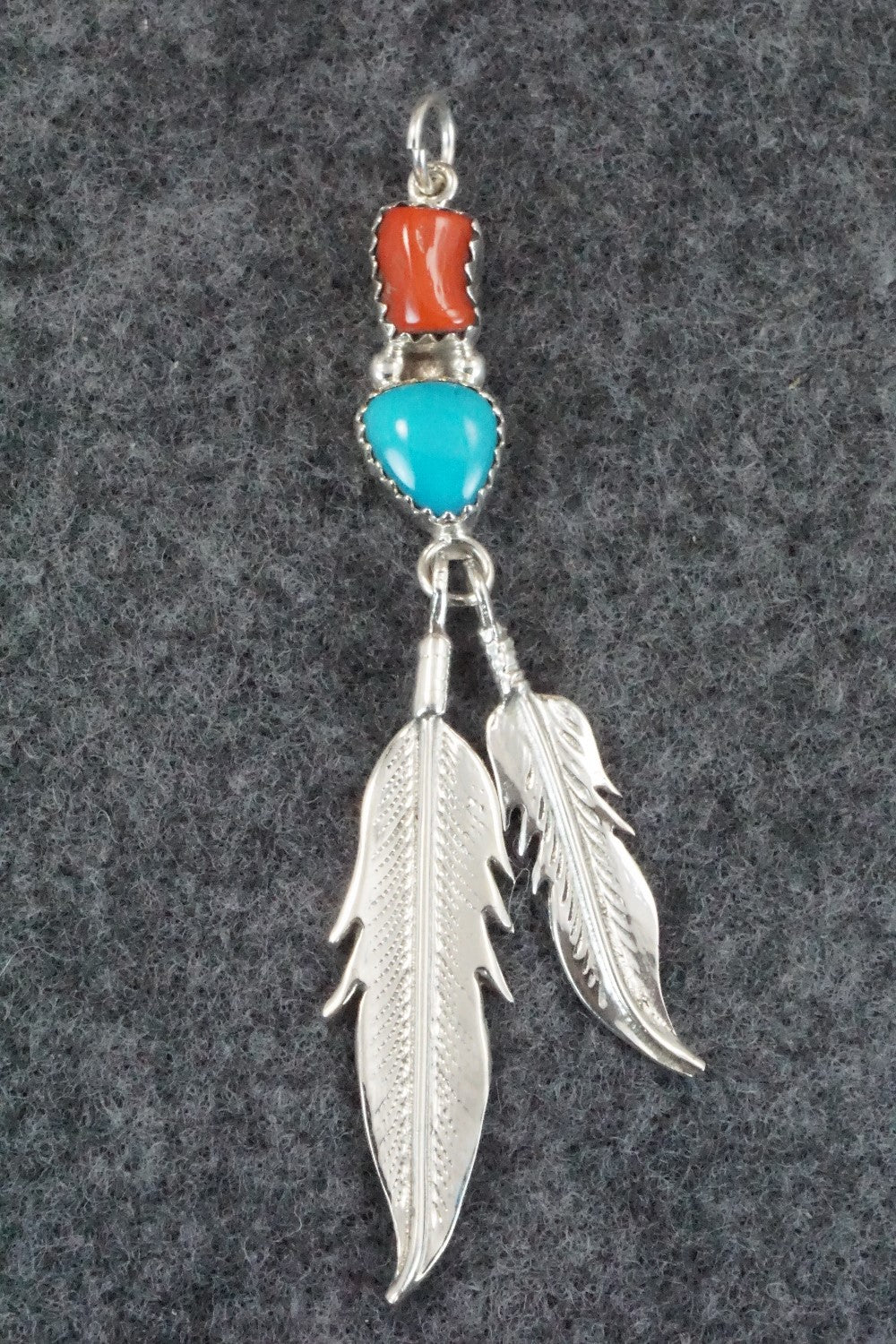 Turquoise, Coral and Sterling Silver Pendant - Annie Spencer