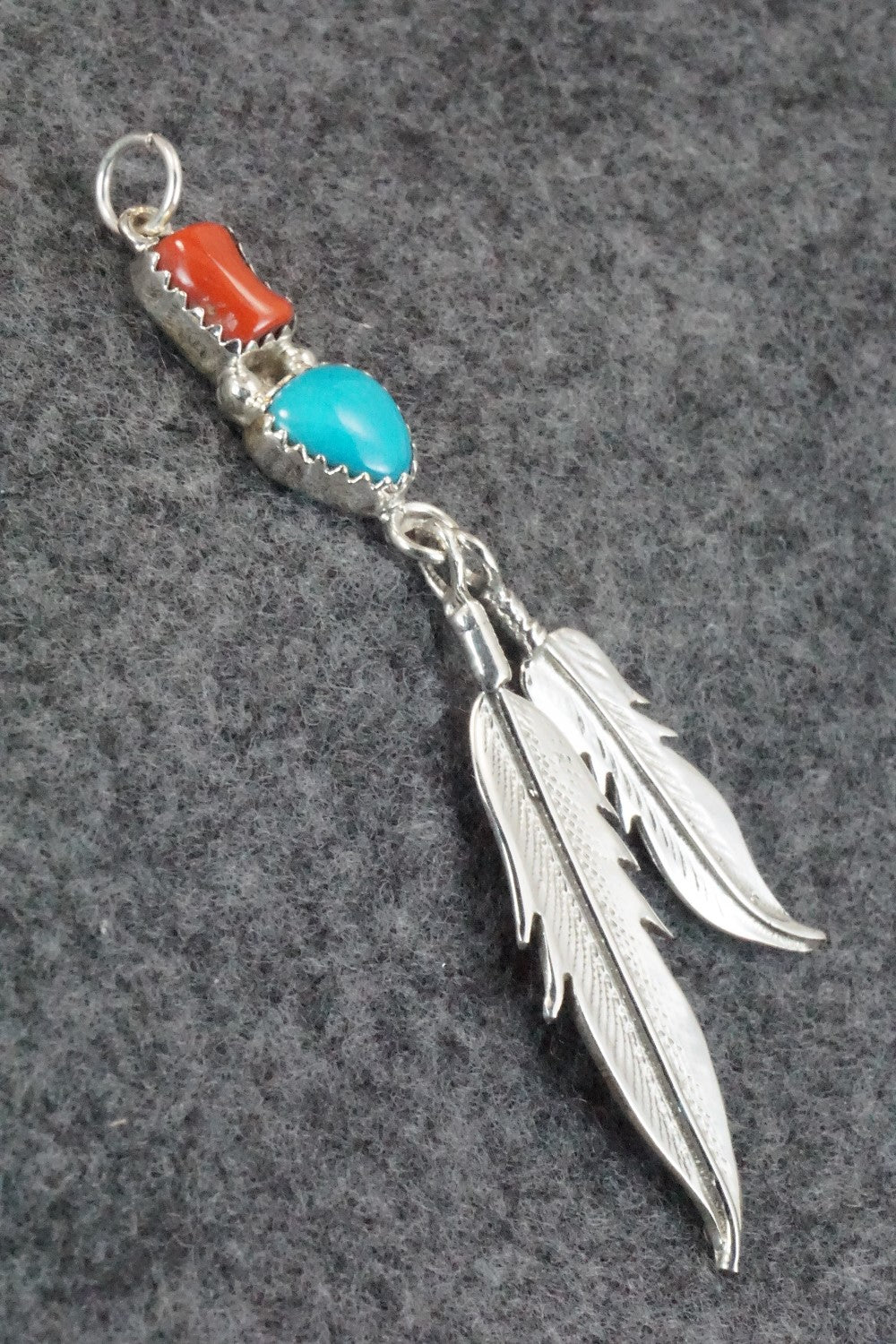Turquoise, Coral and Sterling Silver Pendant - Annie Spencer