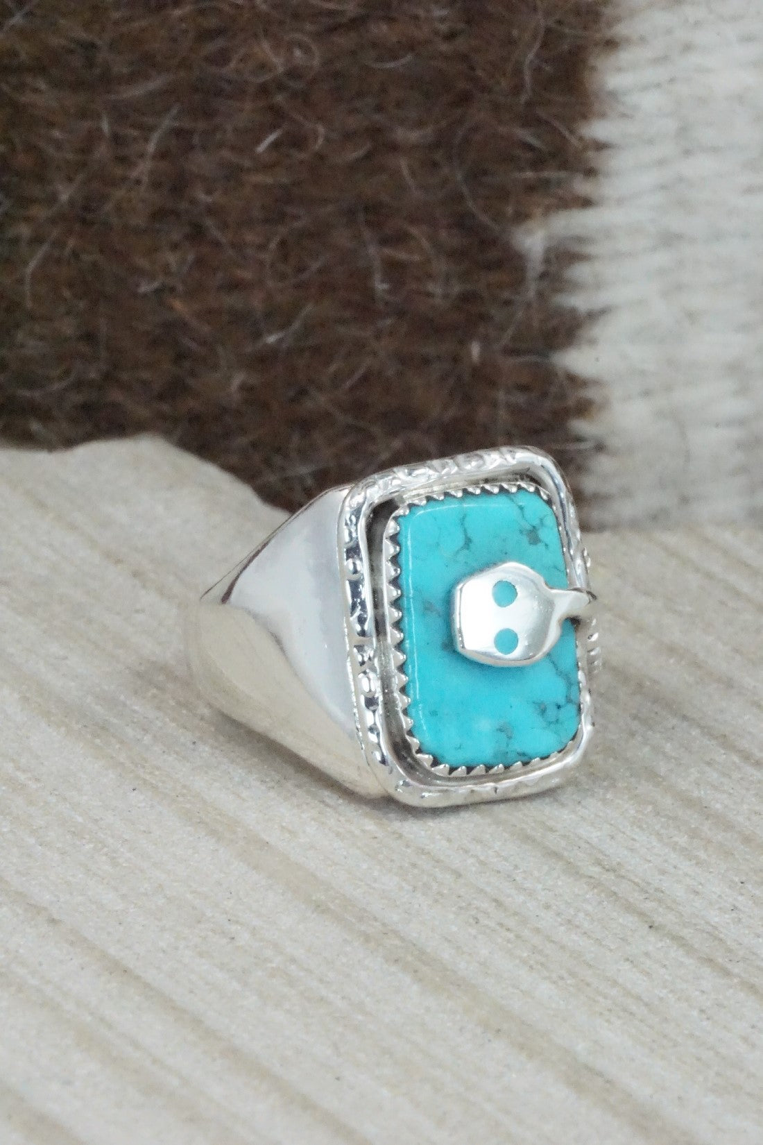 Turquoise & Sterling Silver Ring - Joy Calavaza - Size 10