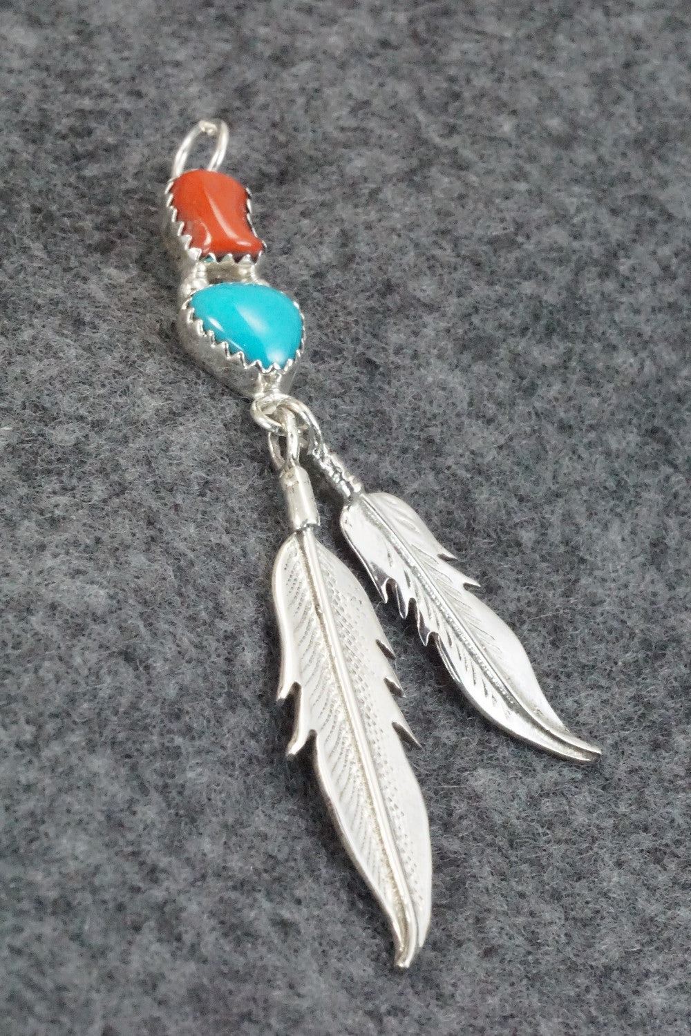 Turquoise, Coral and Sterling Silver Pendant - Annie Spencer