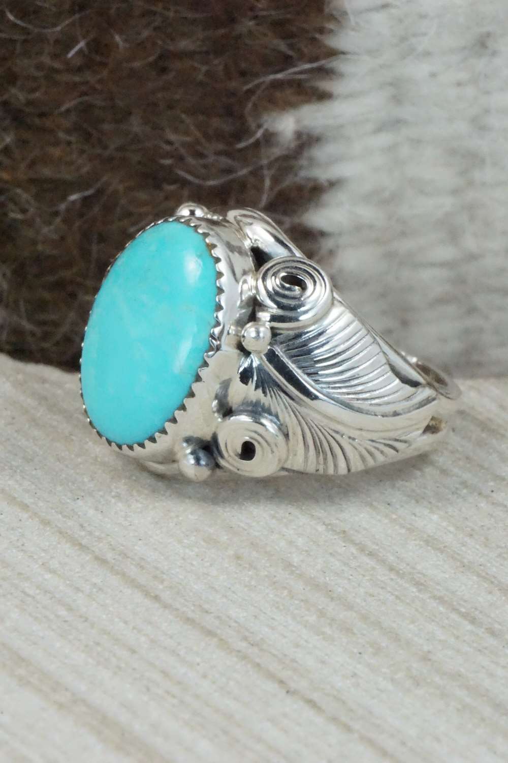 Turquoise & Sterling Silver Ring - Darrell Morgan - Size 10.75