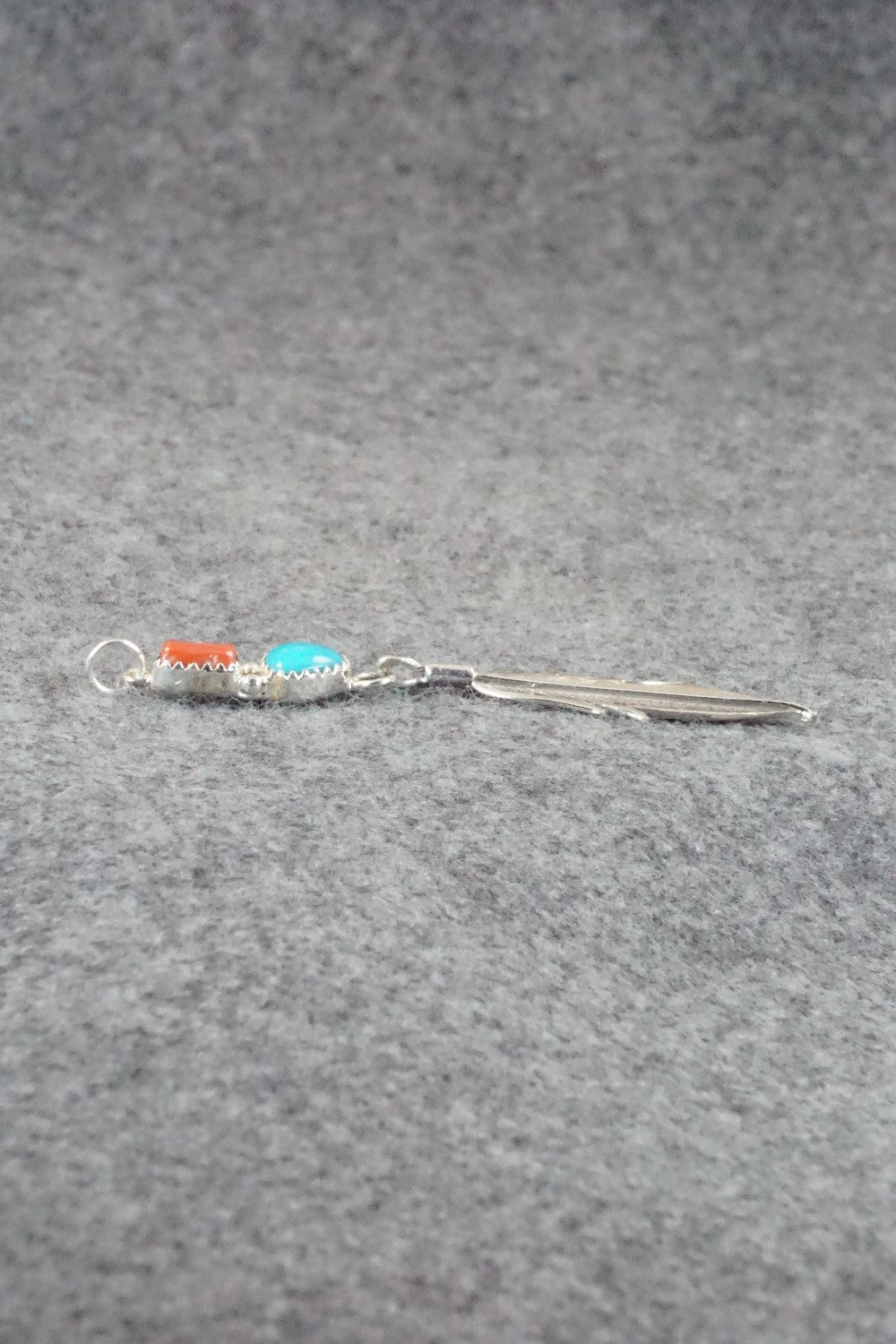 Turquoise, Coral and Sterling Silver Pendant - Annie Spencer