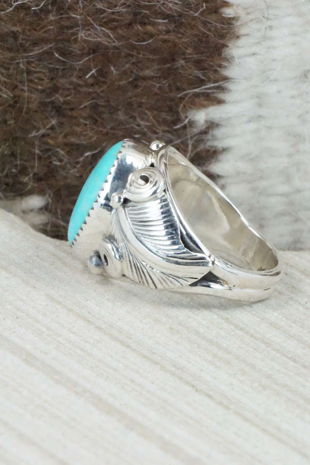 Turquoise & Sterling Silver Ring - Darrell Morgan - Size 10.75