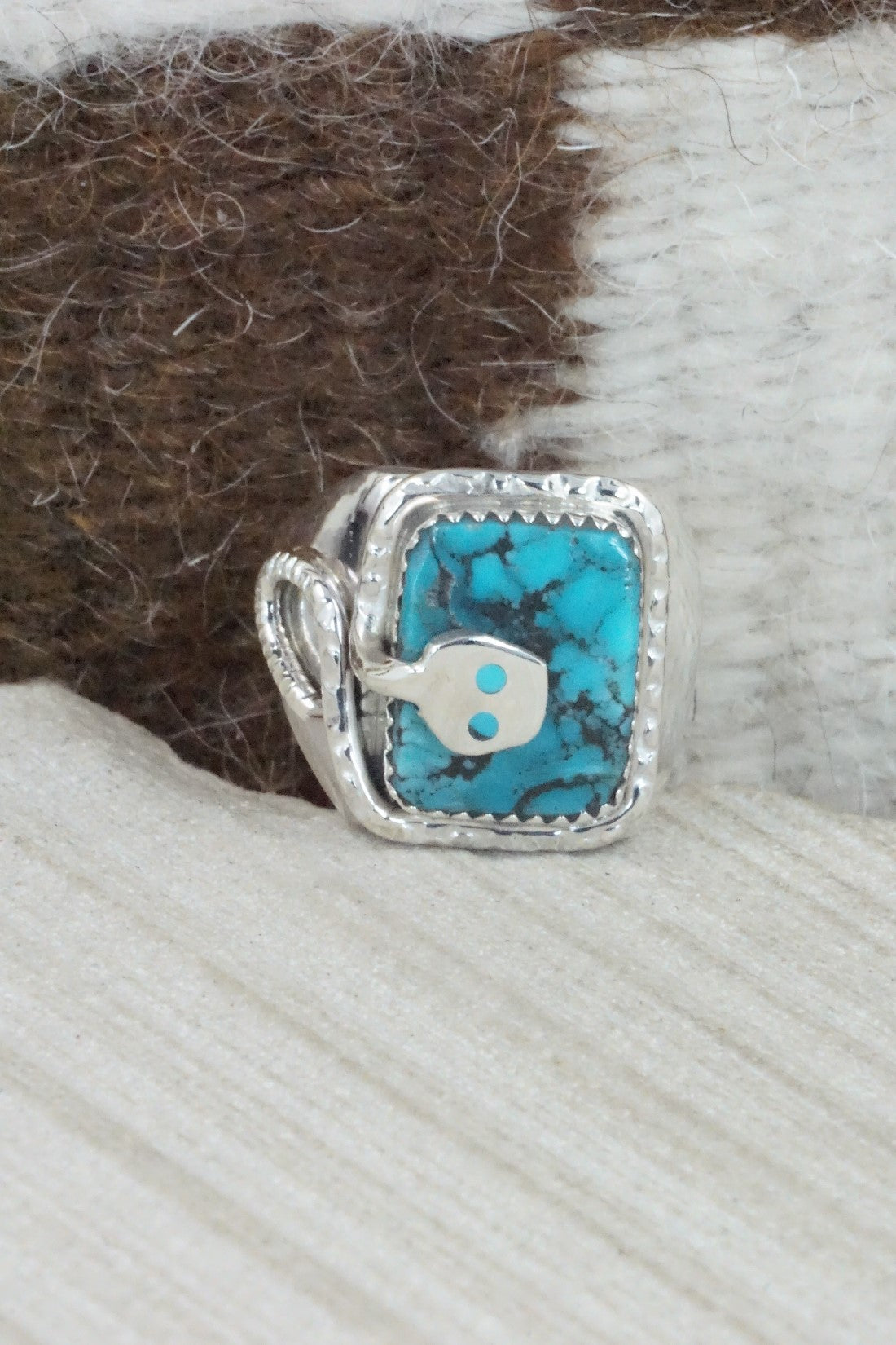 Turquoise & Sterling Silver Ring - Joy Calavaza - Size 10.5