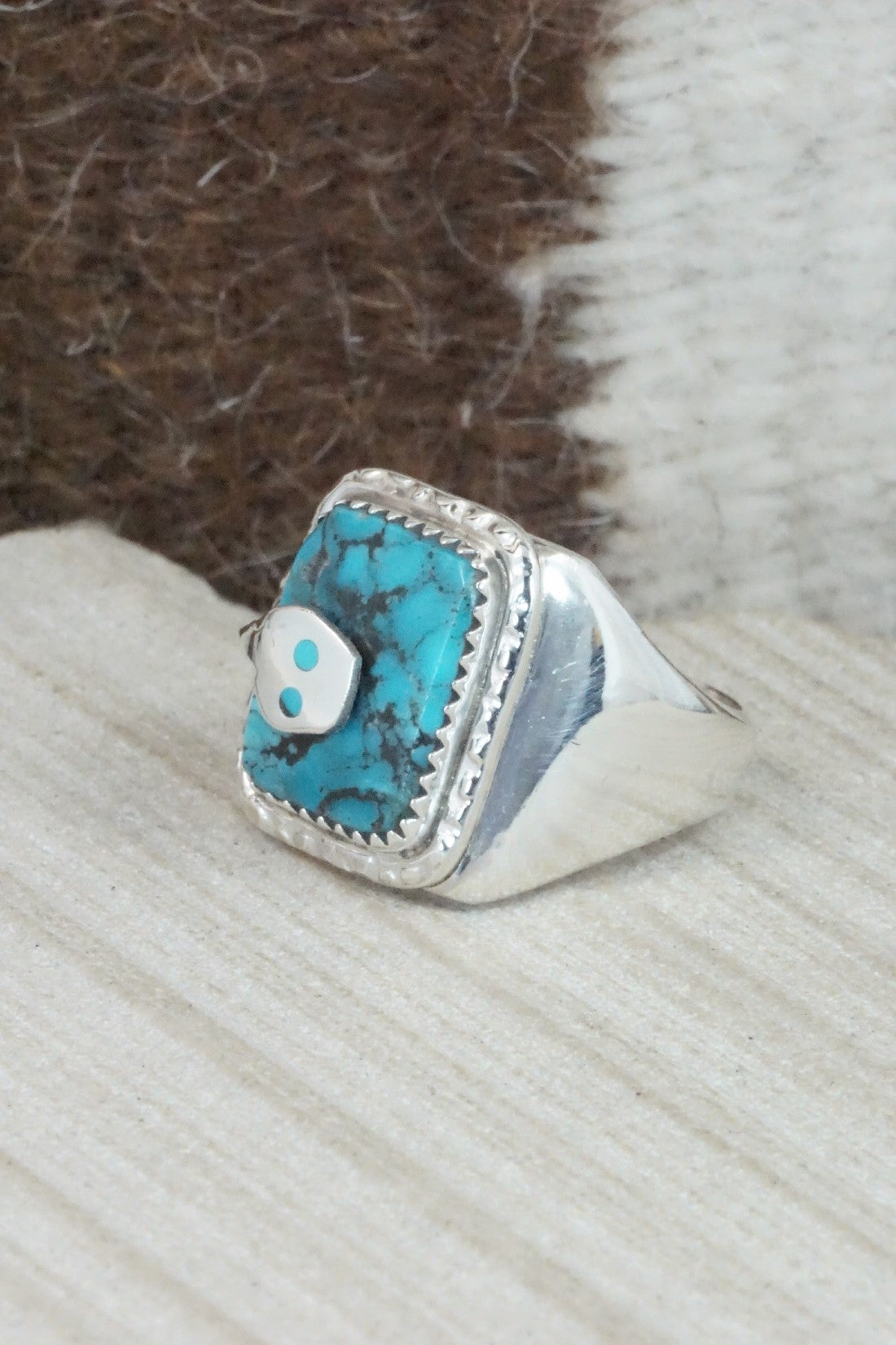 Turquoise & Sterling Silver Ring - Joy Calavaza - Size 10.5