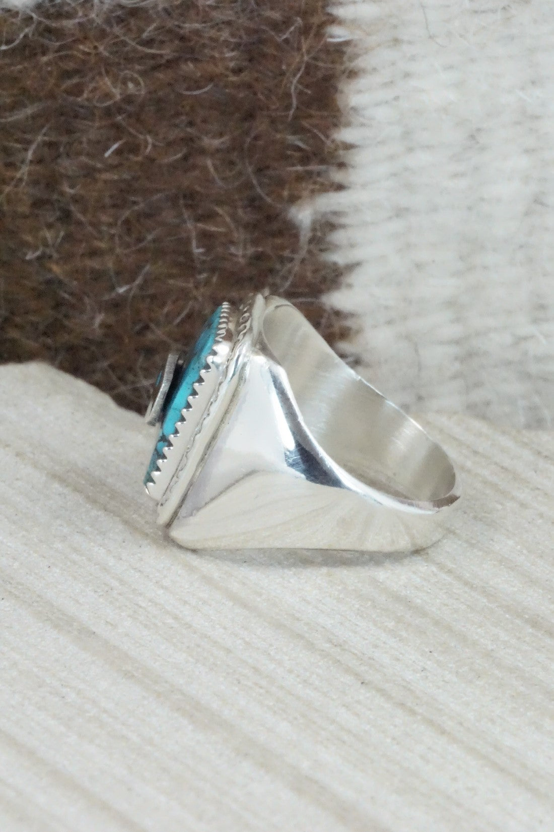 Turquoise & Sterling Silver Ring - Joy Calavaza - Size 10.5