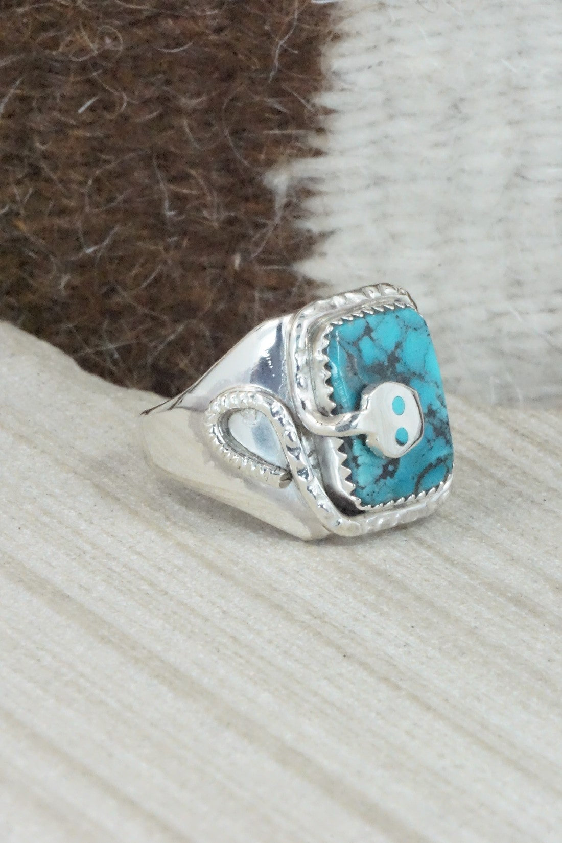 Turquoise & Sterling Silver Ring - Joy Calavaza - Size 10.5