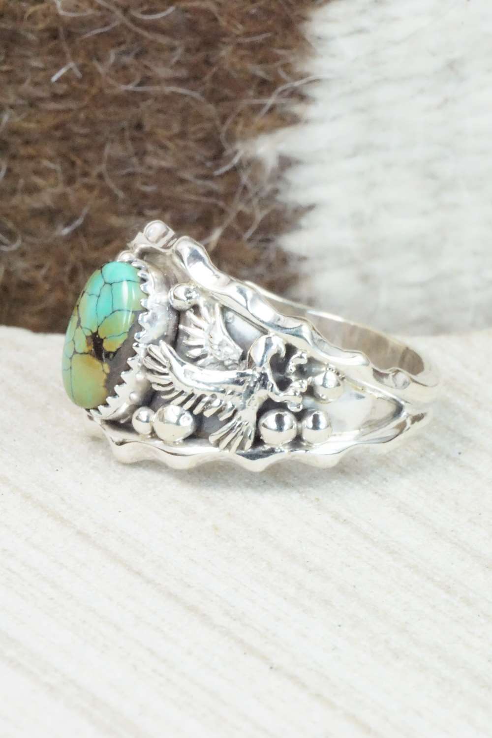 Turquoise & Sterling Silver Ring - Genevieve Francisco - Size 14
