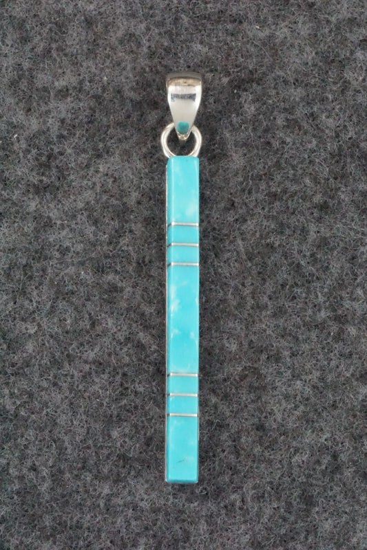 Turquoise & Sterling Silver Inlay Pendant - MaDerral Kallestewa