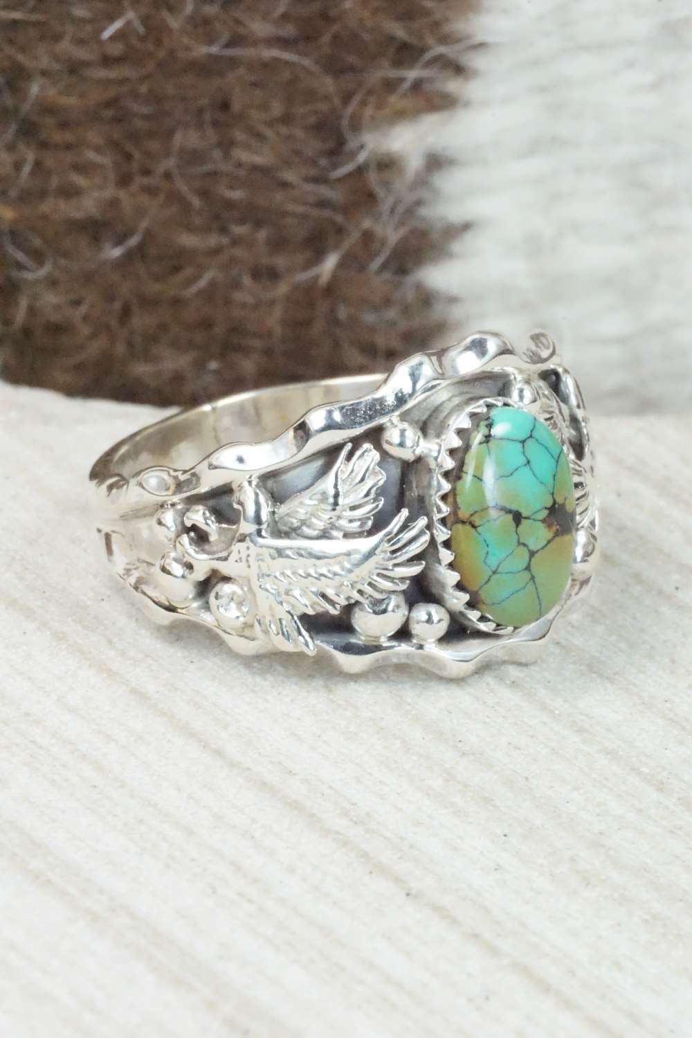 Turquoise & Sterling Silver Ring - Genevieve Francisco - Size 14