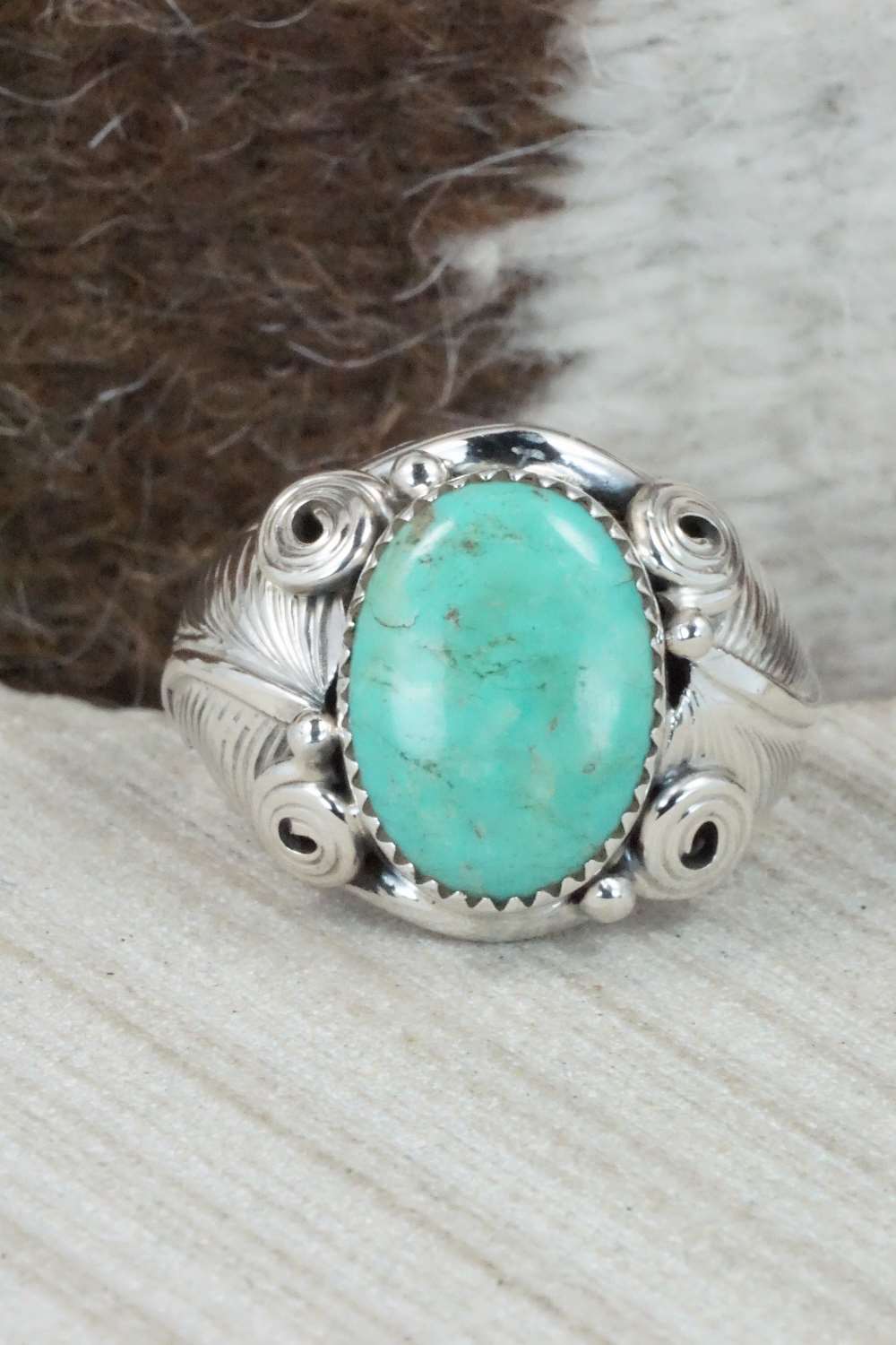 Turquoise & Sterling Silver Ring - Darrell Morgan - Size 12.5