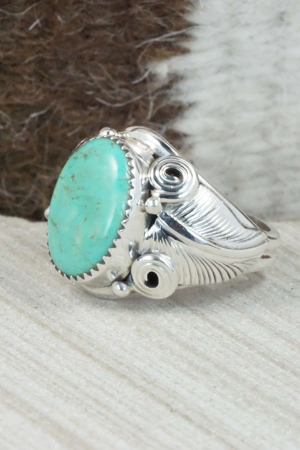 Turquoise & Sterling Silver Ring - Darrell Morgan - Size 12.5